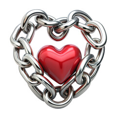 Red heart in chains closeup on a background of dirty old wall