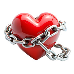 Red heart in chains closeup on a background of dirty old wall