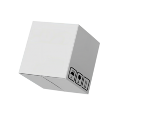 Cardboard parcel box falling on white background
