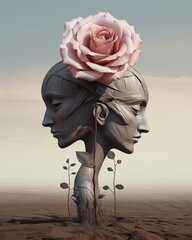 surreal portrait of a woman with a rose flower