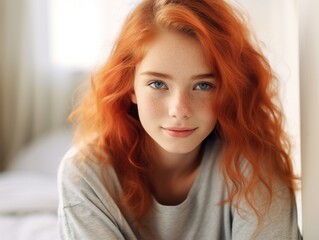 Captivating redhead with striking blue eyes