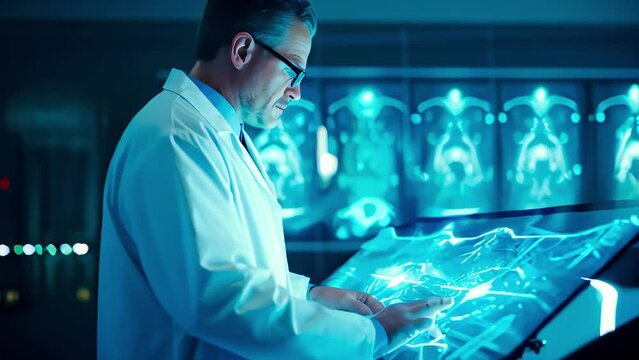  A researcher testing new technologies in radiology and other systems for imaging internal organs and bone tissues.