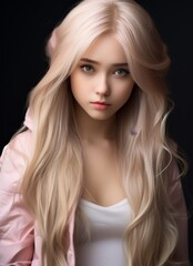 Fototapeta premium Elegant blonde woman in pink jacket