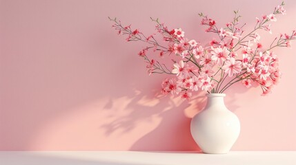 Romantic empty home interior design with soft pink gypsophila floral on vase decoration. Generate AI