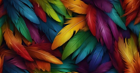 Fototapeta premium Colorful bird feathers texture background, closeup, wallpaper