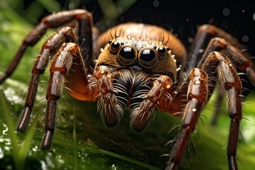 Extreme close-up of a hairy spider with large eyes
