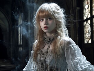 Fototapeta premium Mysterious young woman with long blonde hair