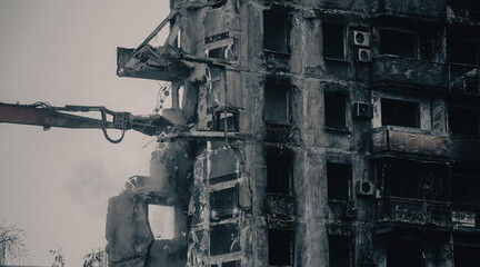 destroyed and burned houses in the city Russia Ukraine war