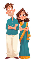 cartoon illustration of Indian couple isolated on transparent background, png