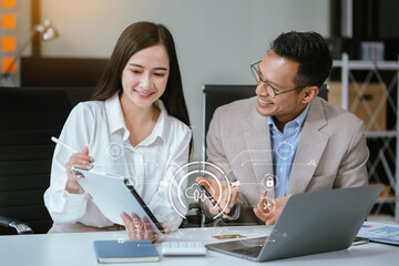 Hand touching Secure Access Service Edge icon on smartphone virtual screen background, password, network, framework and support technology in office. SASE secure access service edge concept.