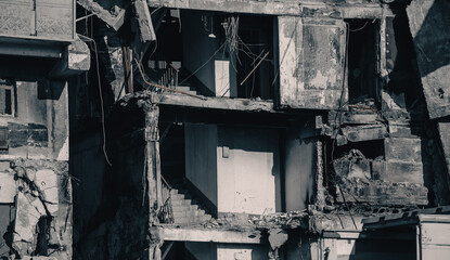 destroyed and burned houses in the city Russia Ukraine war