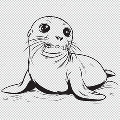 Black simple baby seal mascot logo icon, vector illustration on transparent background