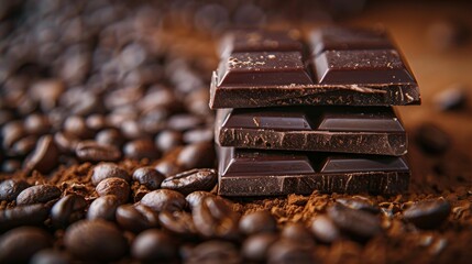 Indulgent dark chocolate pieces on a bed of aromatic coffee beans