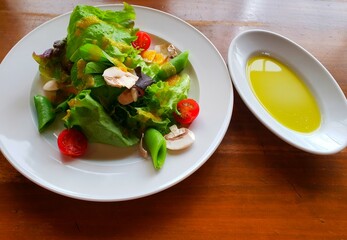 Close up of fresh vegetable mushroom salad for lunch in the restaurant