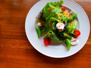 Close up of fresh vegetable mushroom salad for lunch in the restaurant