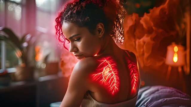 Chronic back pain. Adult woman suffering from unbearable pain.