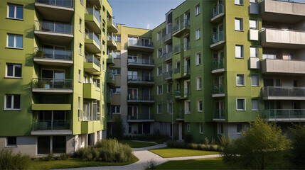 Modern apartment buildings in a green residential area