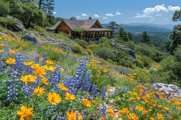 Fototapeta premium beautiful hills covered with wildflowers on a sunny day professional advertising food photography