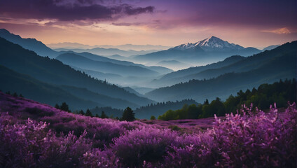 Purple Mountain Landscape with Clouds