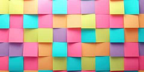 Colorful sticky notes in various shapes and sizes on a textured wall background, three dimensional ing