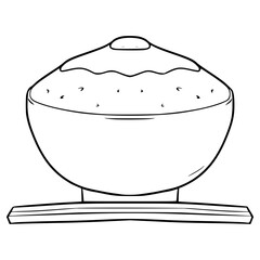 a bowl of rice and sunny side up eggs illustration hand drawn outline vector