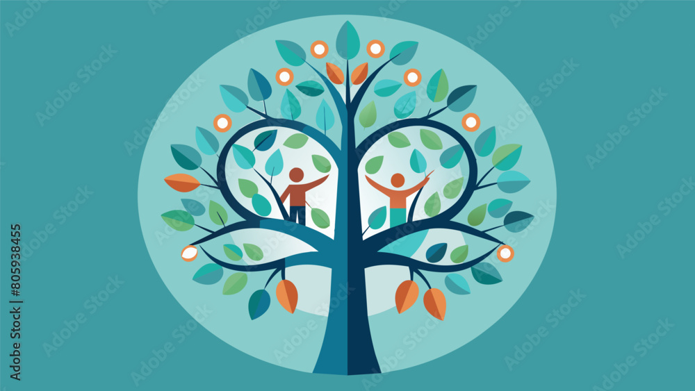 Poster a tree that grows in a circle its branches intertwining and connecting with each other symbolizing t