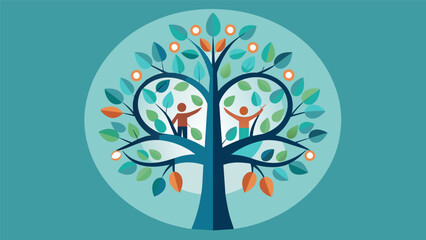 A tree that grows in a circle its branches intertwining and connecting with each other symbolizing the importance of building meaningful relationships. Vector illustration