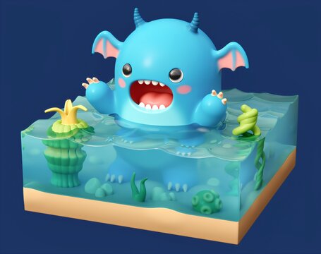 Cute kawaii sea monster character design