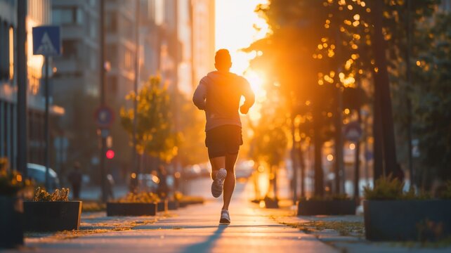 Momentum and Speed, Runner from Behind, A back view of a runner speeding along an urban street.