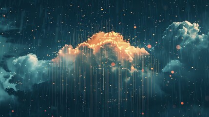 A pixelated cloud dissolving into a rain of data, representing the ephemeral nature of cloud storage