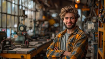Fototapeta premium Busy Industrial Workshop: Employees Engaged in Productive Work
