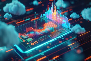 An image of electrical circuit and fluffy cloud represent cloud server or web connection and global internet communication networking with futuristic neon color. Technology innovation concept. AIG42.