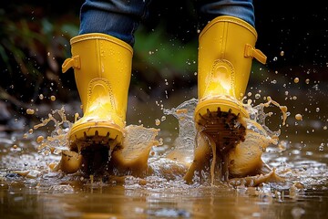 puddles and splash with rain boots professional photography