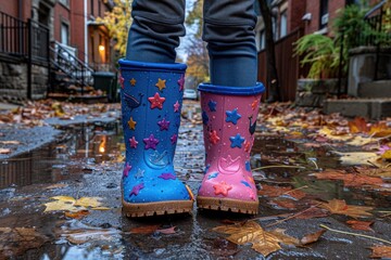 puddles and splash with rain boots professional photography