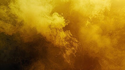 Vibrant yellow smoke swirls on floor, backdrop & wallpaper against black backdrop. Misty fog overlays for captivating text or space.