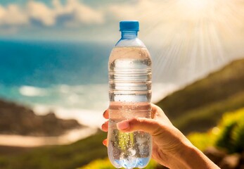main avec une bouteille d'eau, hydratation
