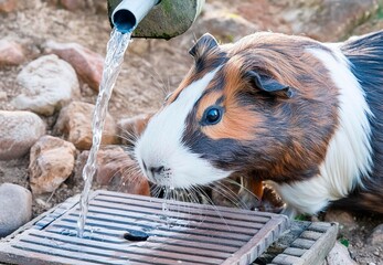 cochon d'inde buvant de l'eau