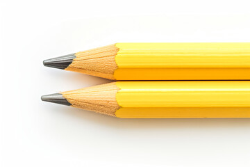 Two yellow pencils on white background. Top view, copy space for text. Education, learning, business, accounting, planning concept