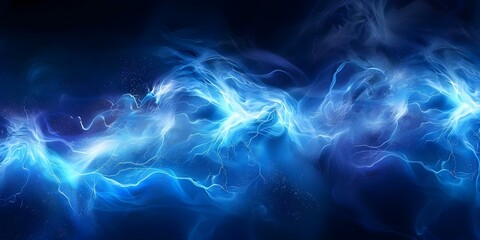 Abstract blue lightning bolt plasma energy background with electrical sparks on dark blue. Concept Abstract Design, Blue Lightning, Plasma Energy, Electrical Sparks, Dark Blue Background