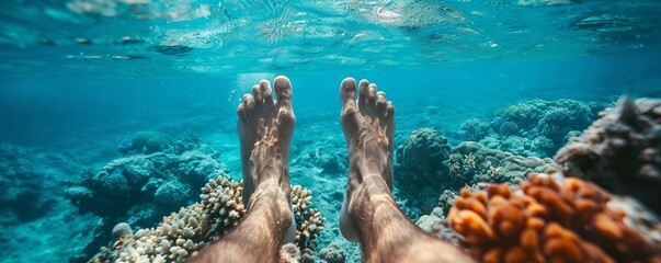 diving feet above ocean with rock in hawaii - Powered by Adobe