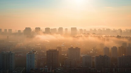 Smog covering a city skyline, illustrating urban air pollution