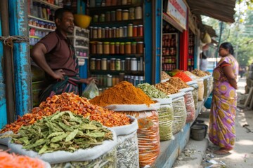 Fototapeta premium Seasonings in bags at the market
