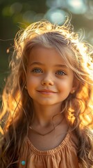 Cute young girl looks happily into the camera
