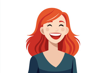 Happy millennial red-headed woman in casual shirt laughing look at camera posing on gray wall studio background having charming white-toothed smile advertising professional dental clinic services