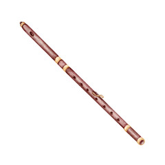 Classical flute music instrument. Hand drawn woodwind piccolo or fife for lesson illustrations,...