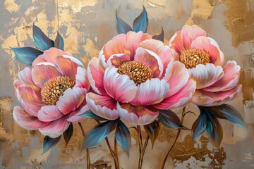Pink delicate peonies in the style of a painting