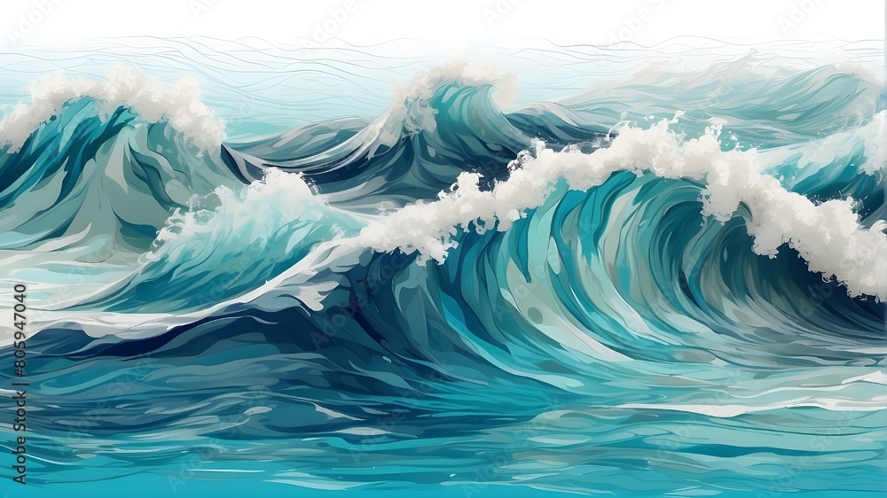 Wall mural Abstract ocean wave with a teal, blue, and aqua texture. Ocean wave abstract with blue and white water wave web banner graphic resource as background. backdrop for text in the copy space