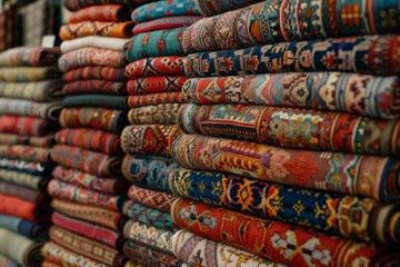 Assortment of colored carpets in a store