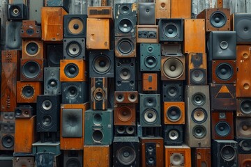 wall of retro music sound speakers