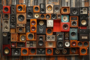 wall of retro music sound speakers